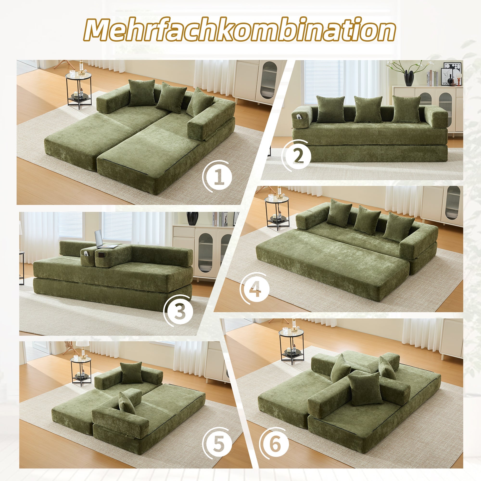 Modular Block Sofa, Super Soft Combinable Storage Non-Slip, Chenille