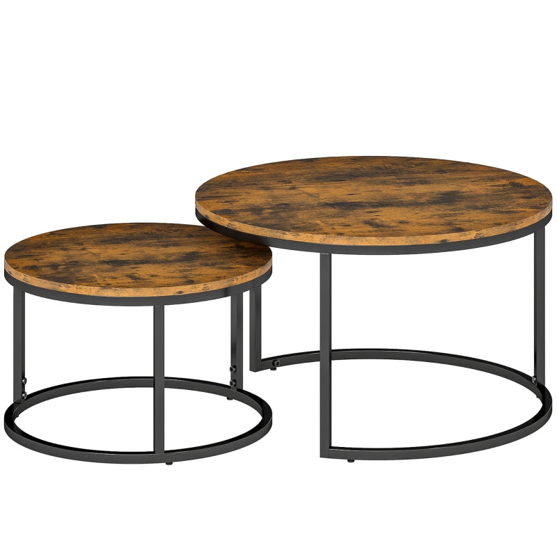 Set of Two Stacking Tables Wood-Effect Rustic Brown
