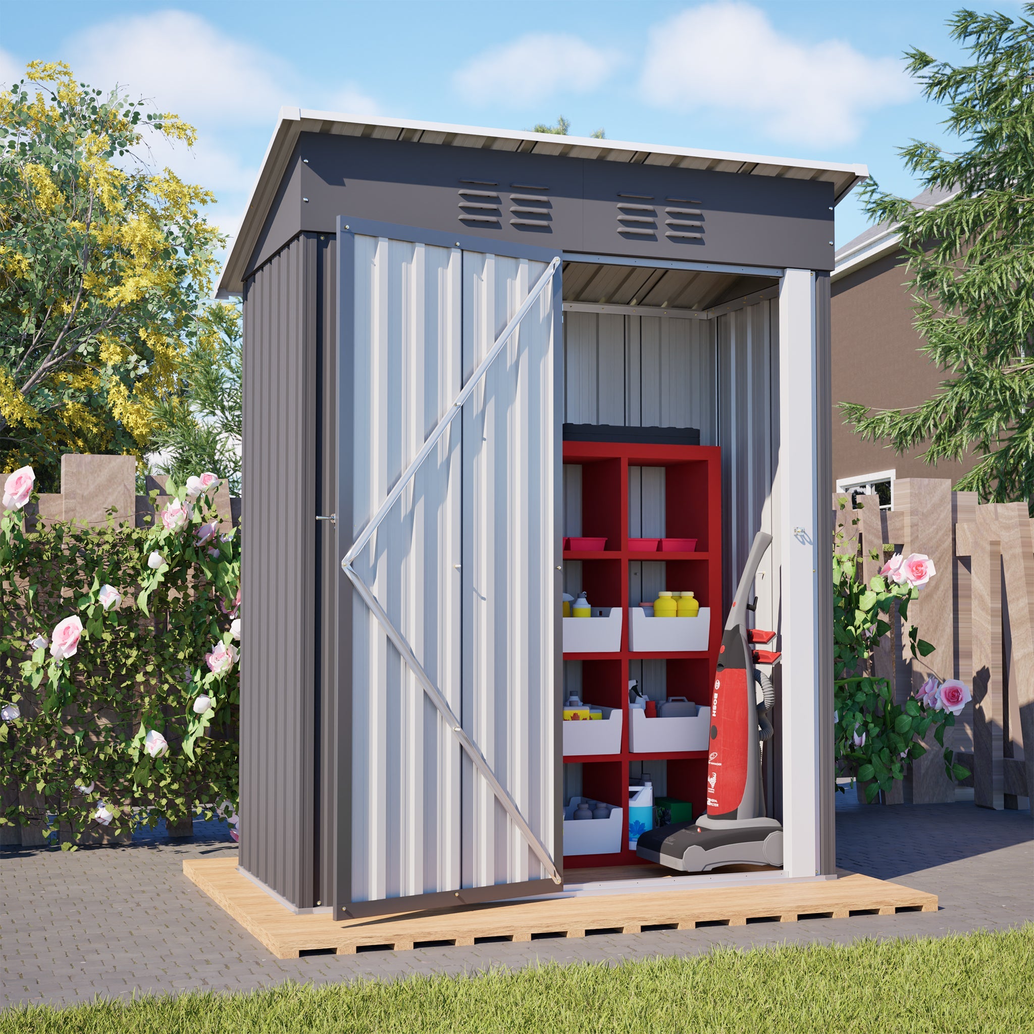 Garden Shed Flat Roof Lockable 152x84x182 cm - Dark Grey