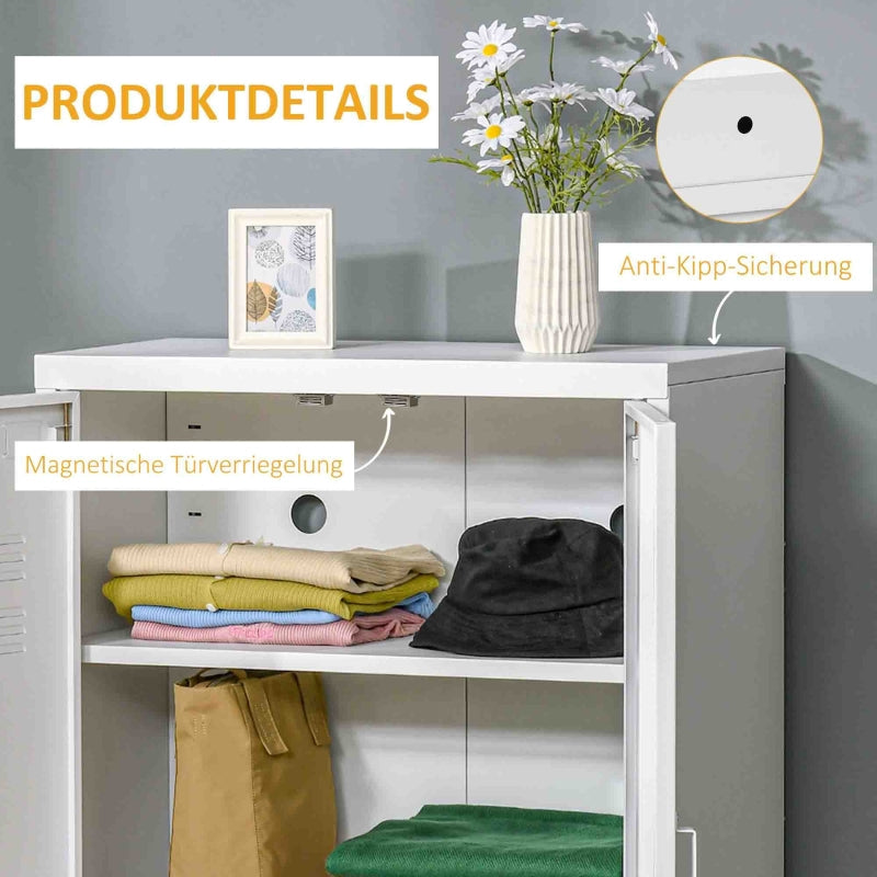 Metal Filing Cabinet Magnetic Slatted Double Door 75x33x110cm - White