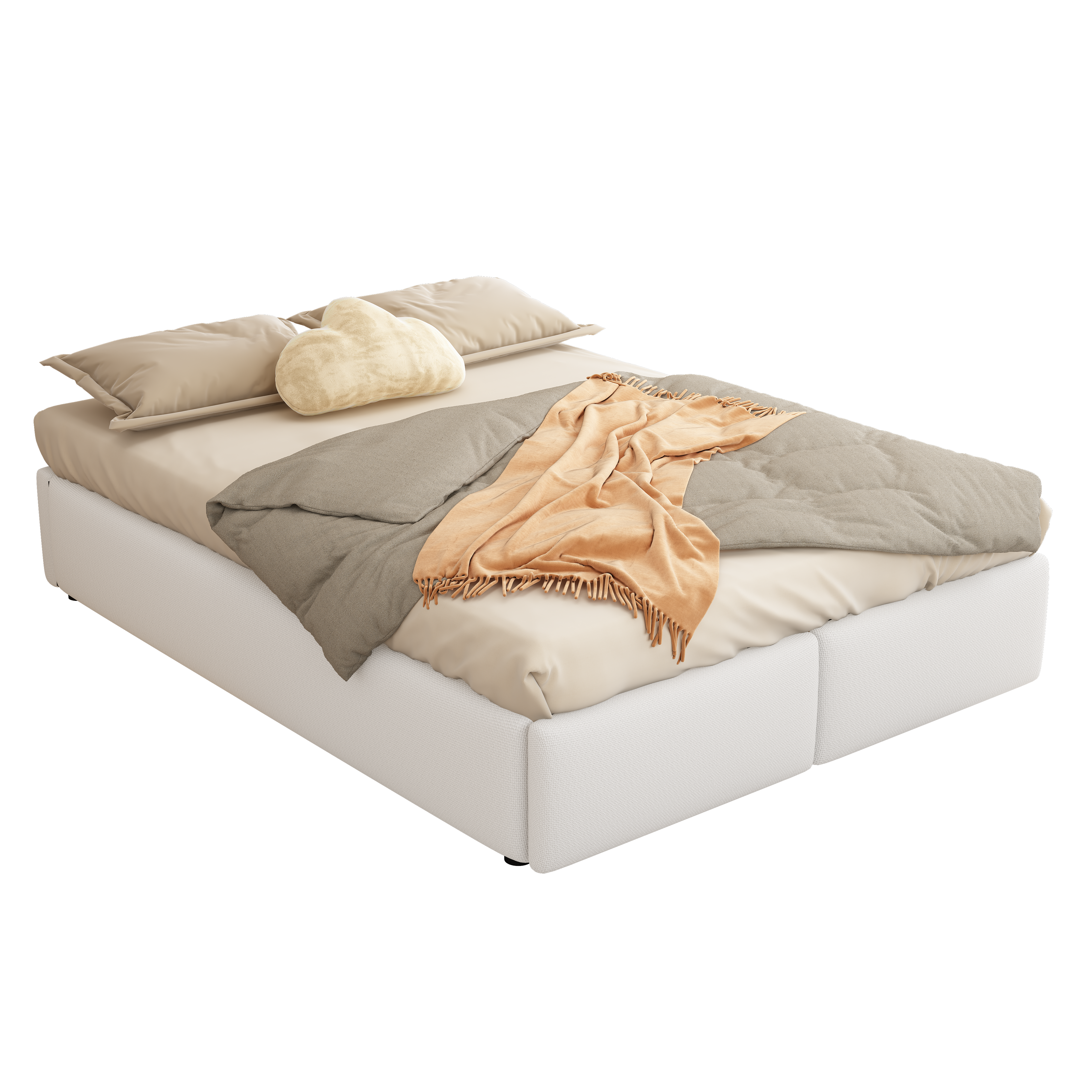 Upholstered Platform Bed 140x200cm Hydraulic Storage 2 Drawers - White