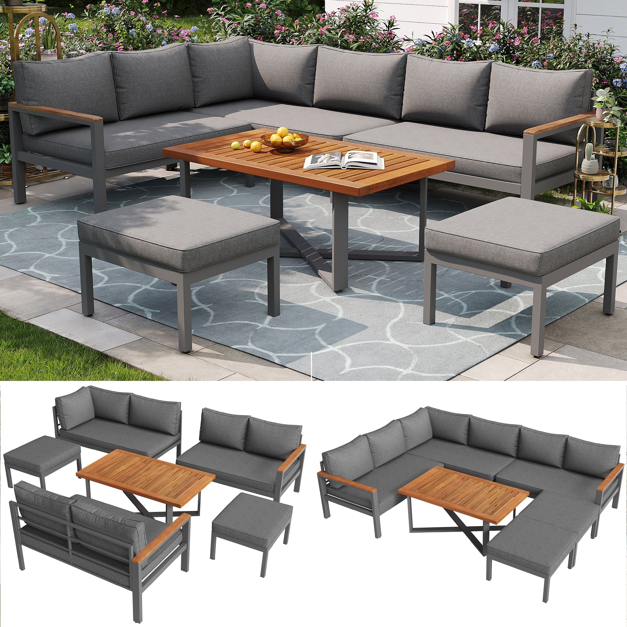 Garden Lounge Set 7-8 Seater Weatherproof - Galvanized Iron Frame