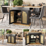 Telescopic Dining Table, Extendable Foldable Space-Saving 4-6 Person, PE Rattan