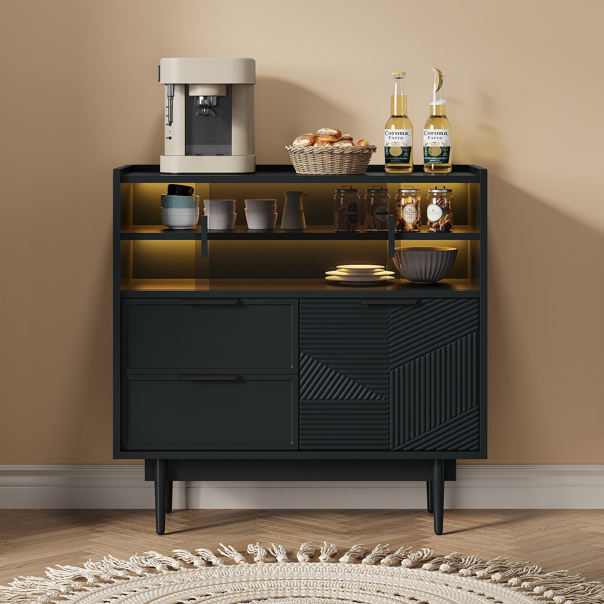 Storage Cabinet Sideboard 80 cm Glass Door, Light Strip