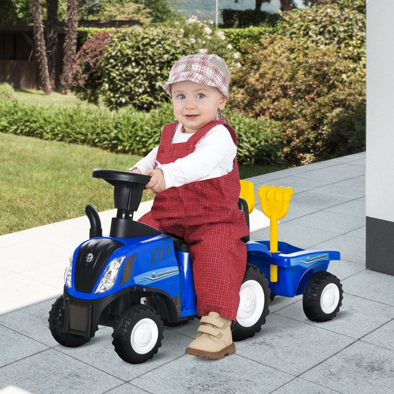 Ride-on Tractor with Trailer, Horn and Sand Toy, Blue Plastic and Metal