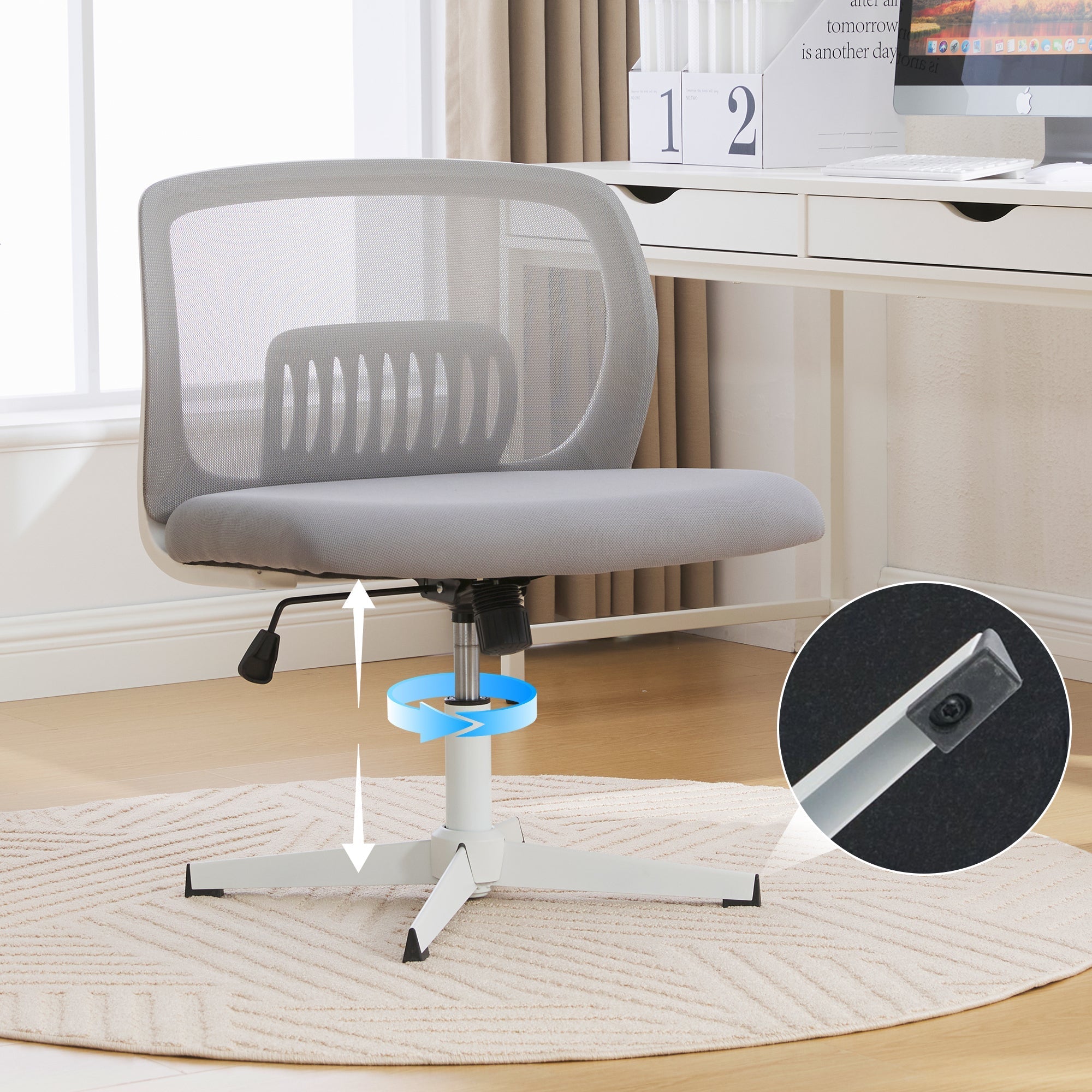 Armless Office Chair, Upholstered, Rocking, Height Adjustable, 360° Rotatable