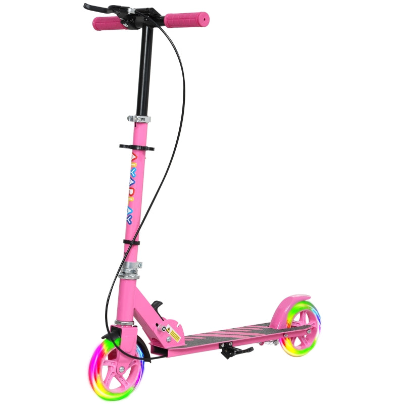 Children's Scooter with Double Brakes and Footrest, Foldable Metal Frame, Pink