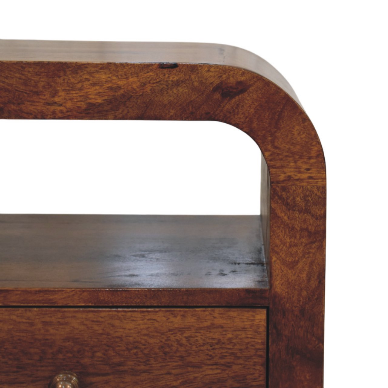 Solid Wood Darcy Chestnut Nightstand, 1 Drawer Open Shelf, Dark Brown