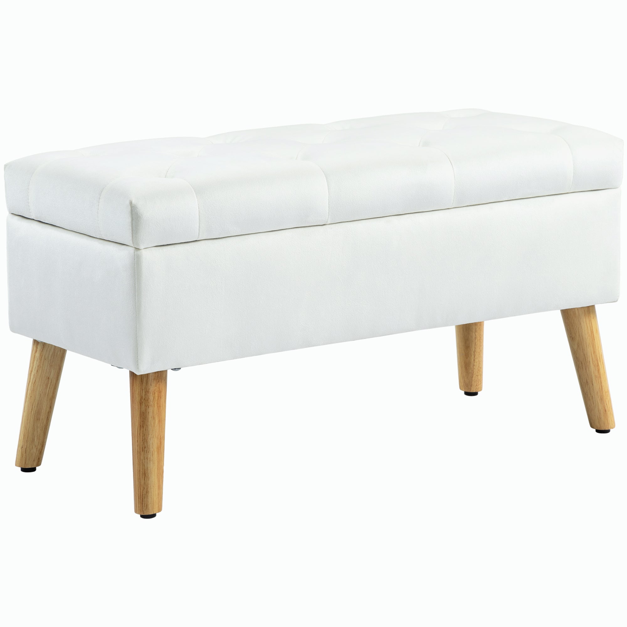 Bench with Storage, Upholstered Lid, Rubberwood White