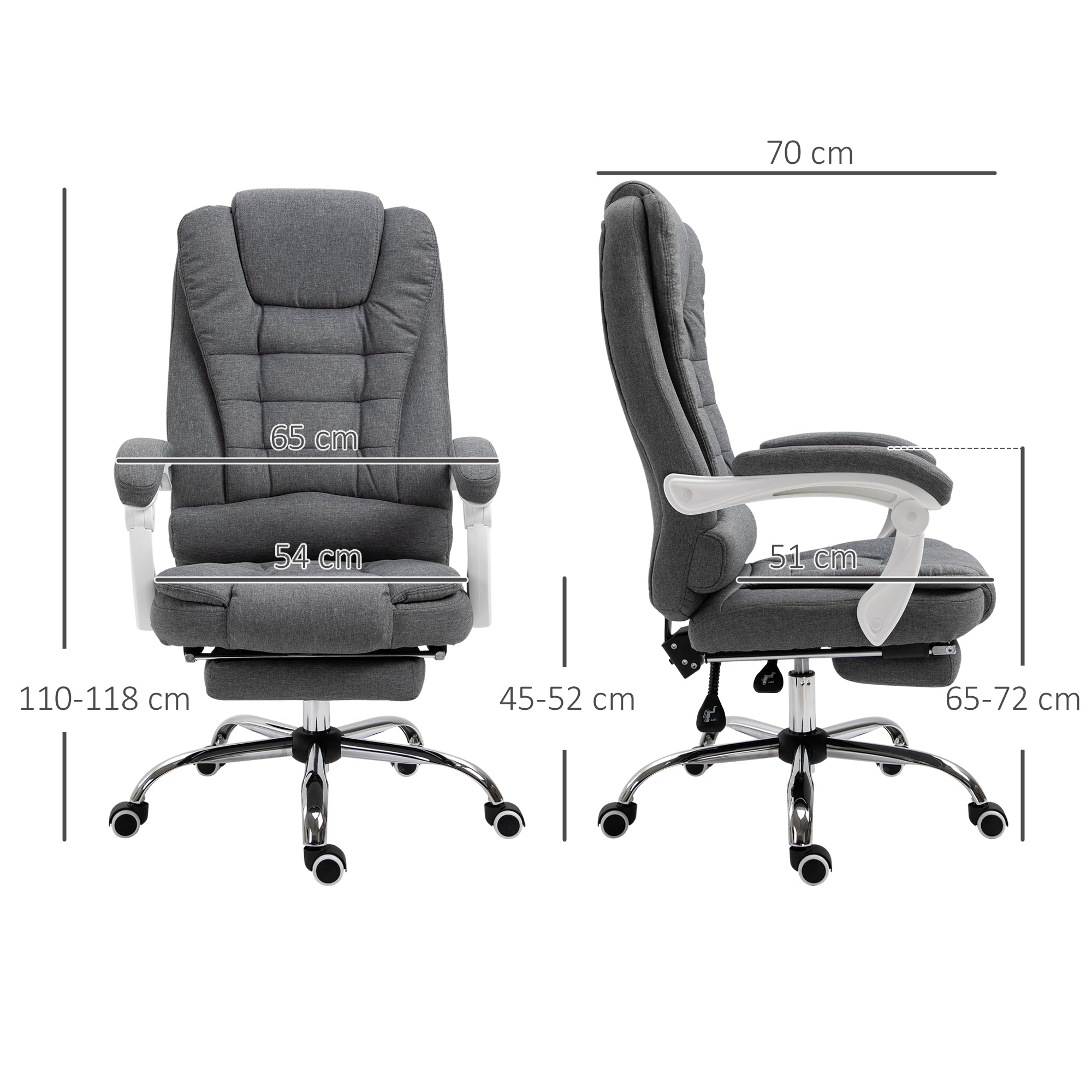 Vinsetto Office Chair Ergonomic Desk Chair, Foldable Footrest, Grey Metal