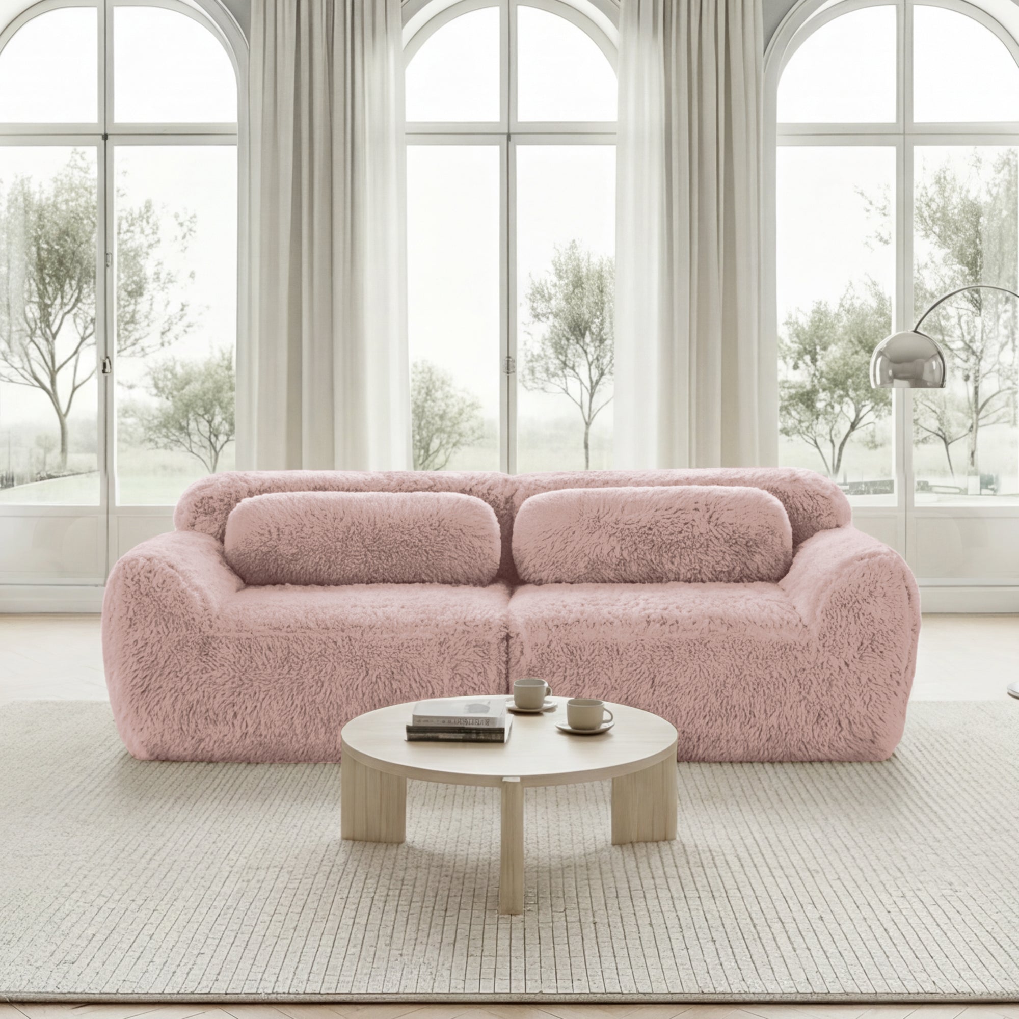 2-Seater Sofa Modular Frameless with Cushions - Plush Fabric