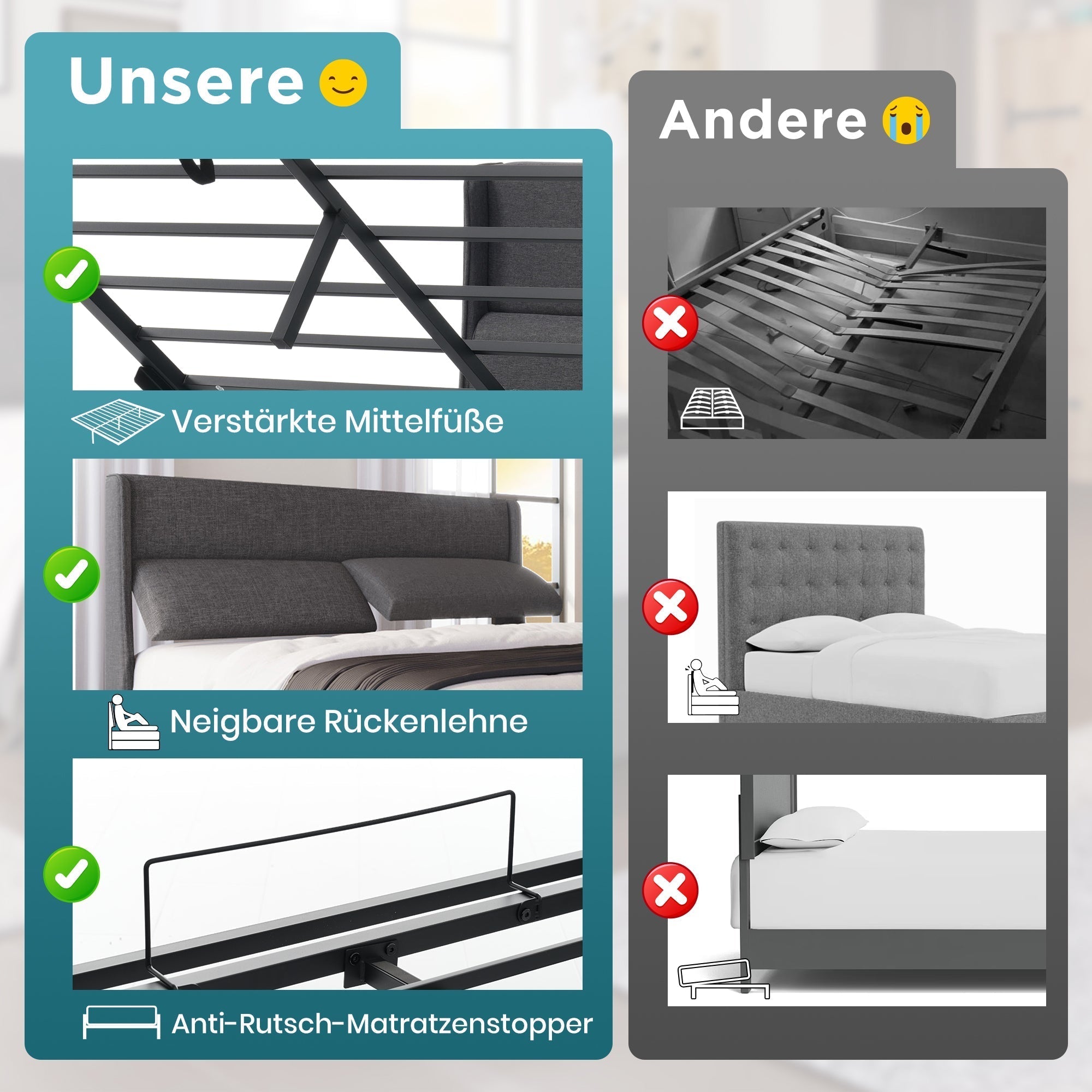 Upholstered Double Bed 140x200cm Hydraulic Storage Adjustable Headrests Metal Slatted Base - Grey Linen