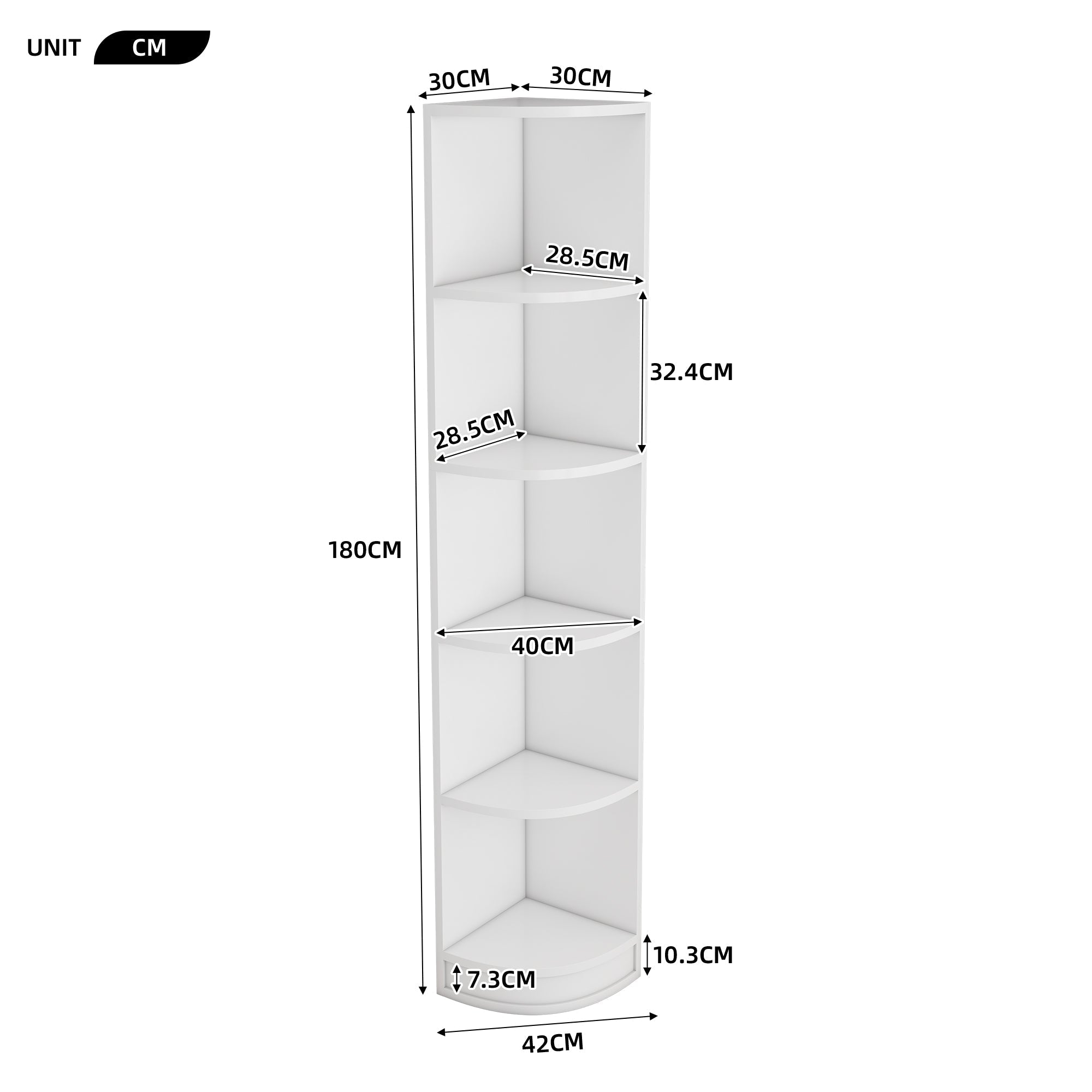 Corner Bookcase 5-Tier Storage MDF - White