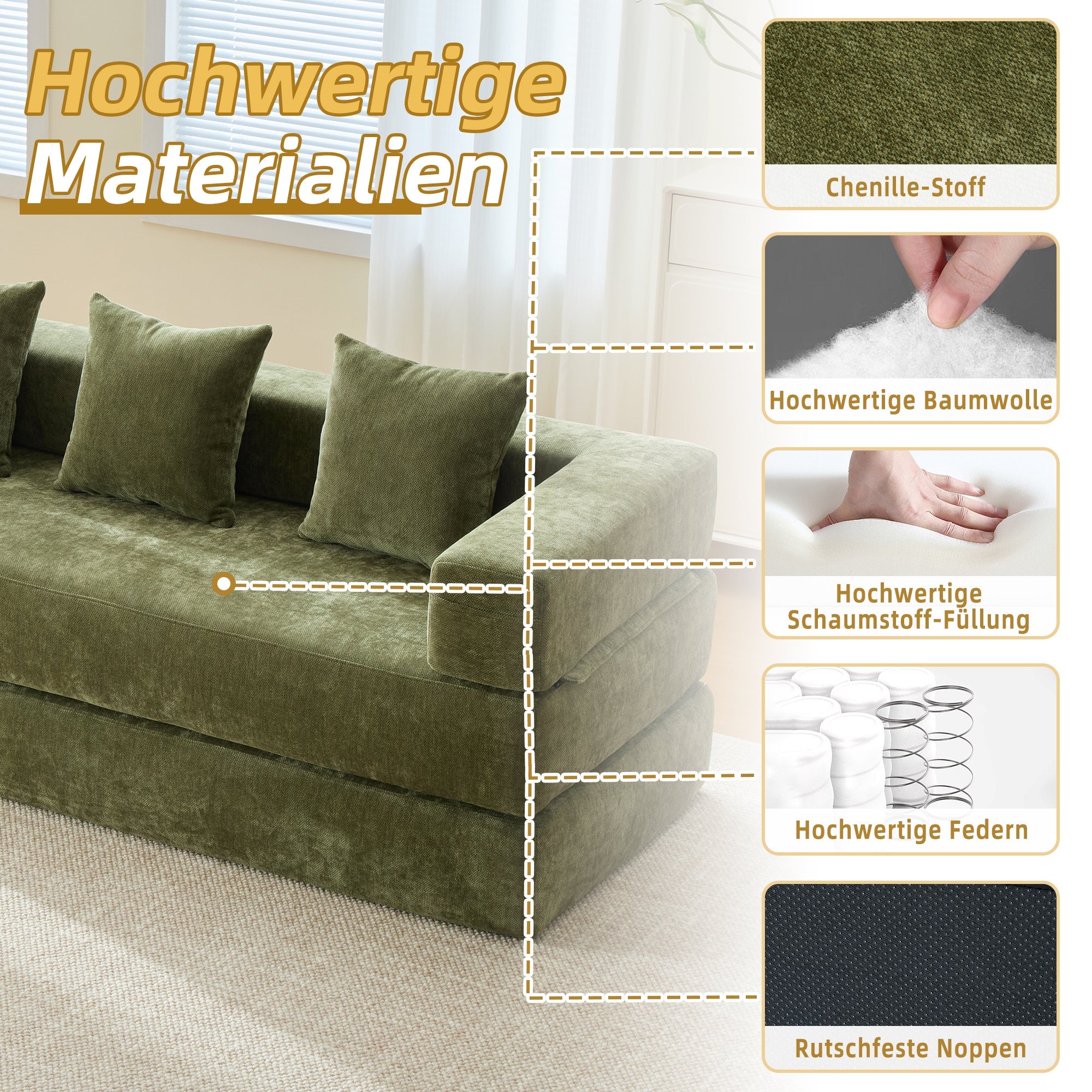 Modular Block Sofa, Super Soft Combinable Storage Non-Slip, Chenille
