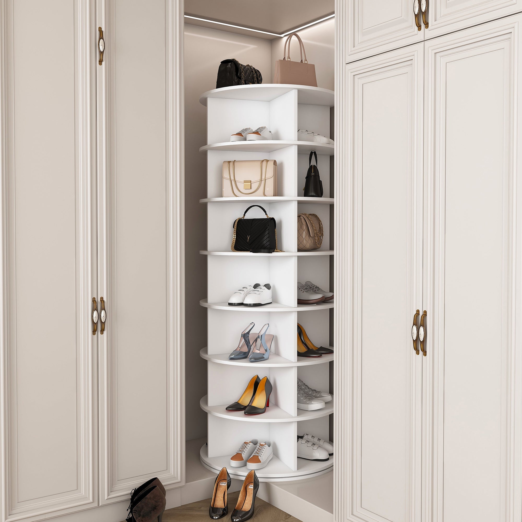 Shoe Rack Tower 7-Tier 360° Rotatable 28 Pairs - White
