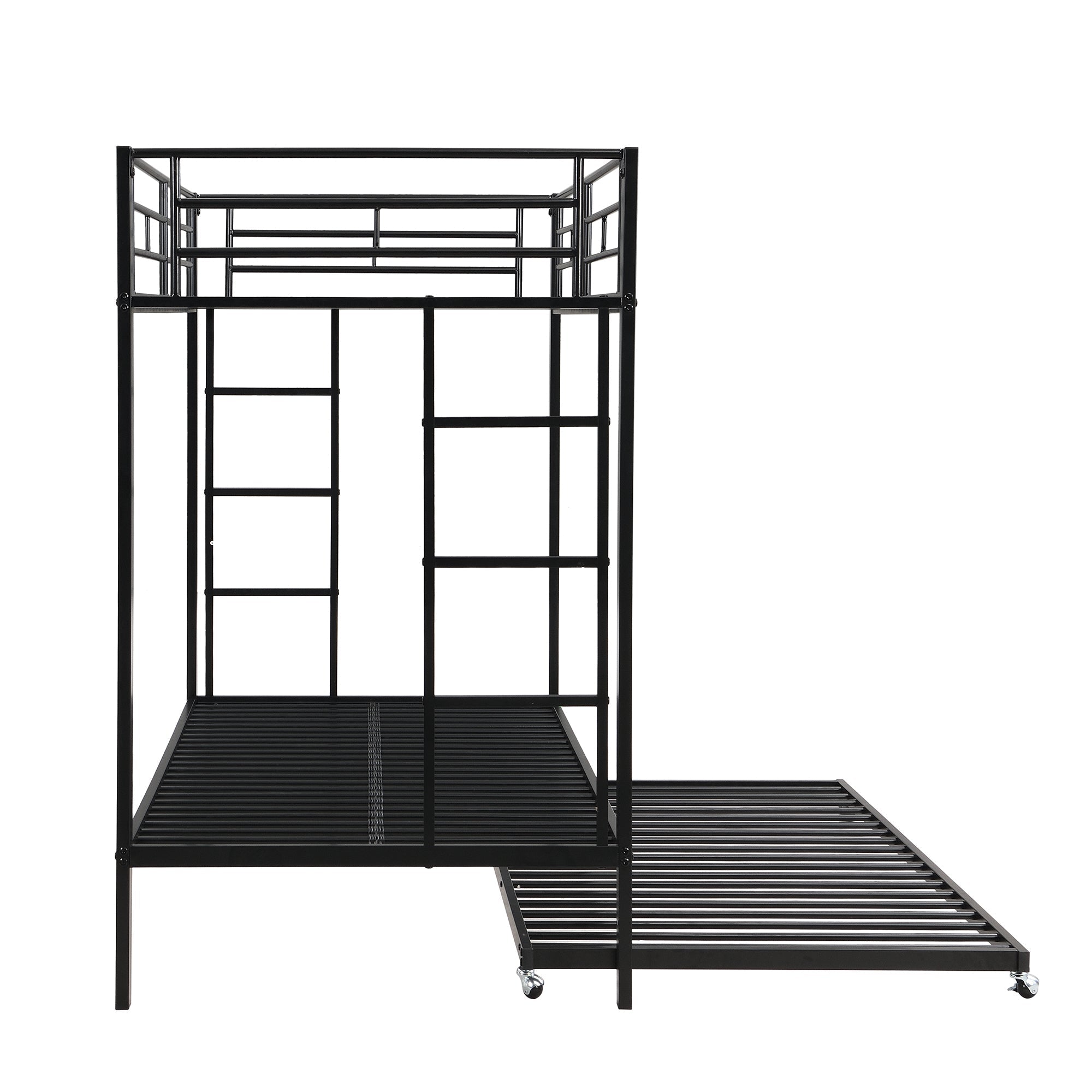 Bunk Bed 90x200cm with Pull-Out Bed Safety Railings EN747 Certified - Black Iron Frame