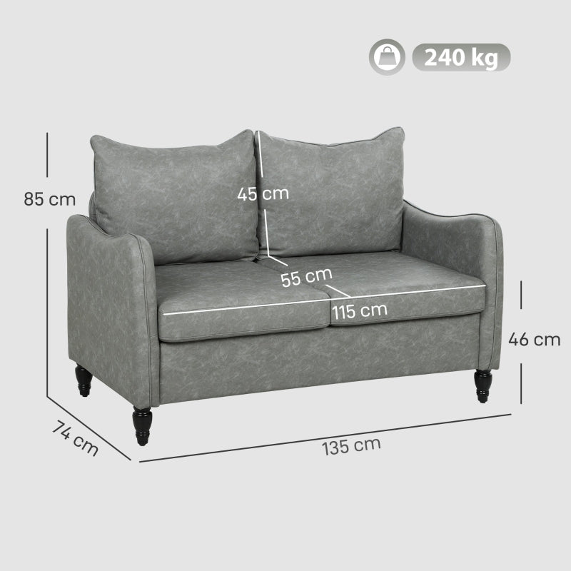Two-Seater Sofa Marble-Effect Faux Leather, Grey