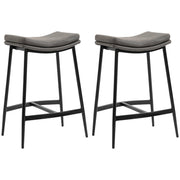 Breakfast Bar Stools Set of 2, Industrial Curved Seat Steel Frame, Microfibre Upholstered Grey