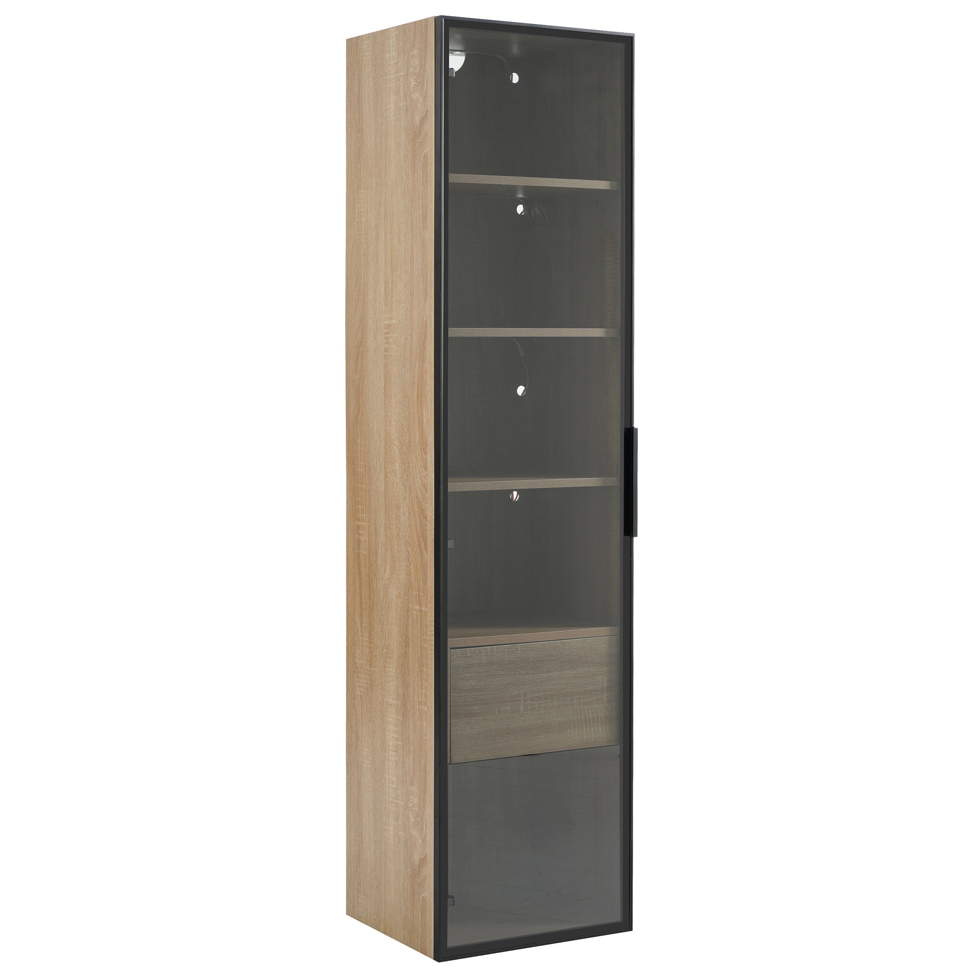 Bathroom Cabinet, Medium 40cm Light Strip 1 Drawer 1 Glass Door