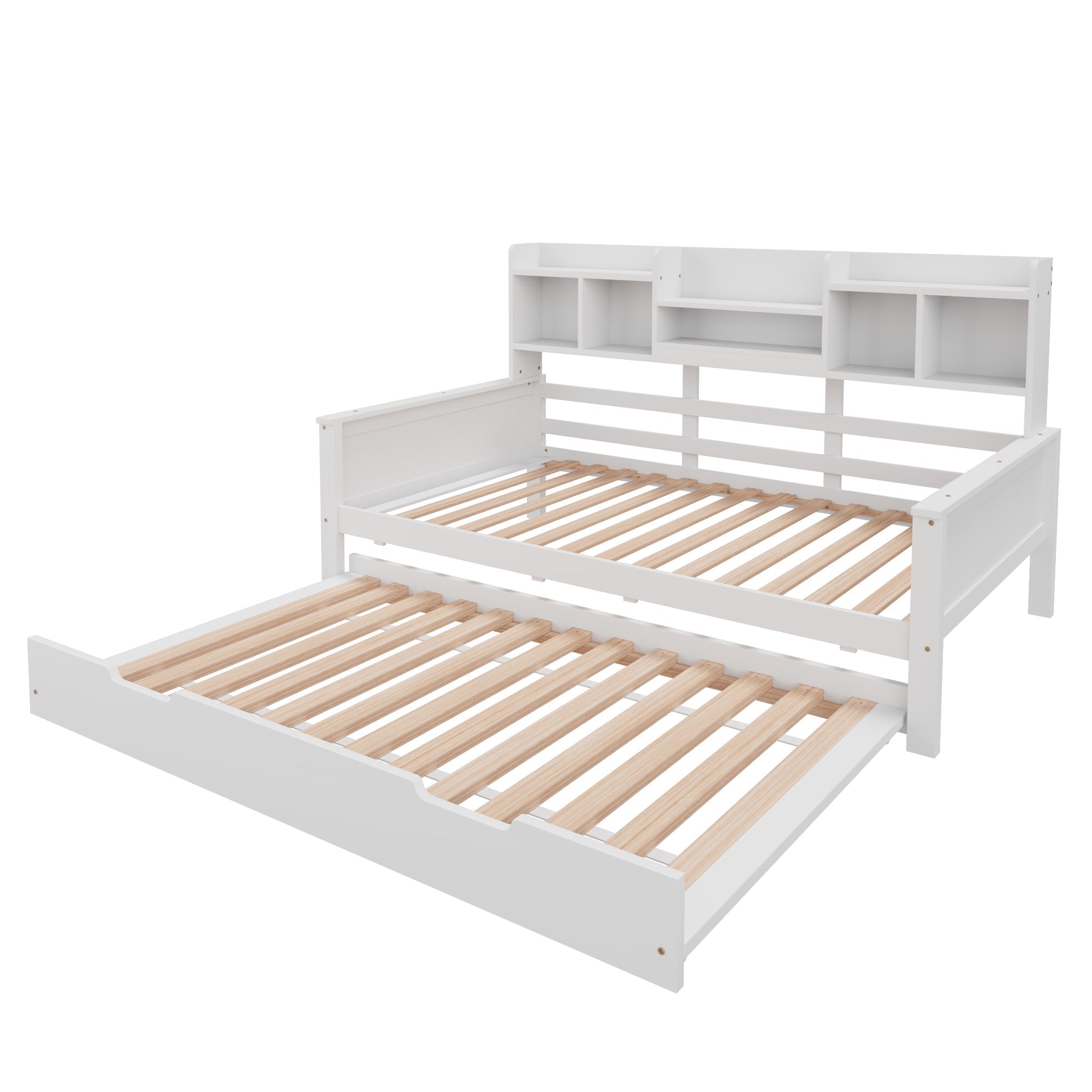 Extendable Sofa Bed 90x200CM Storage Pull-Out Bed, Pine Solid Wood White