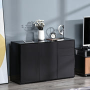 High Gloss Side Cabinet Push-Open 2 Drawers 2 Cabinets Black