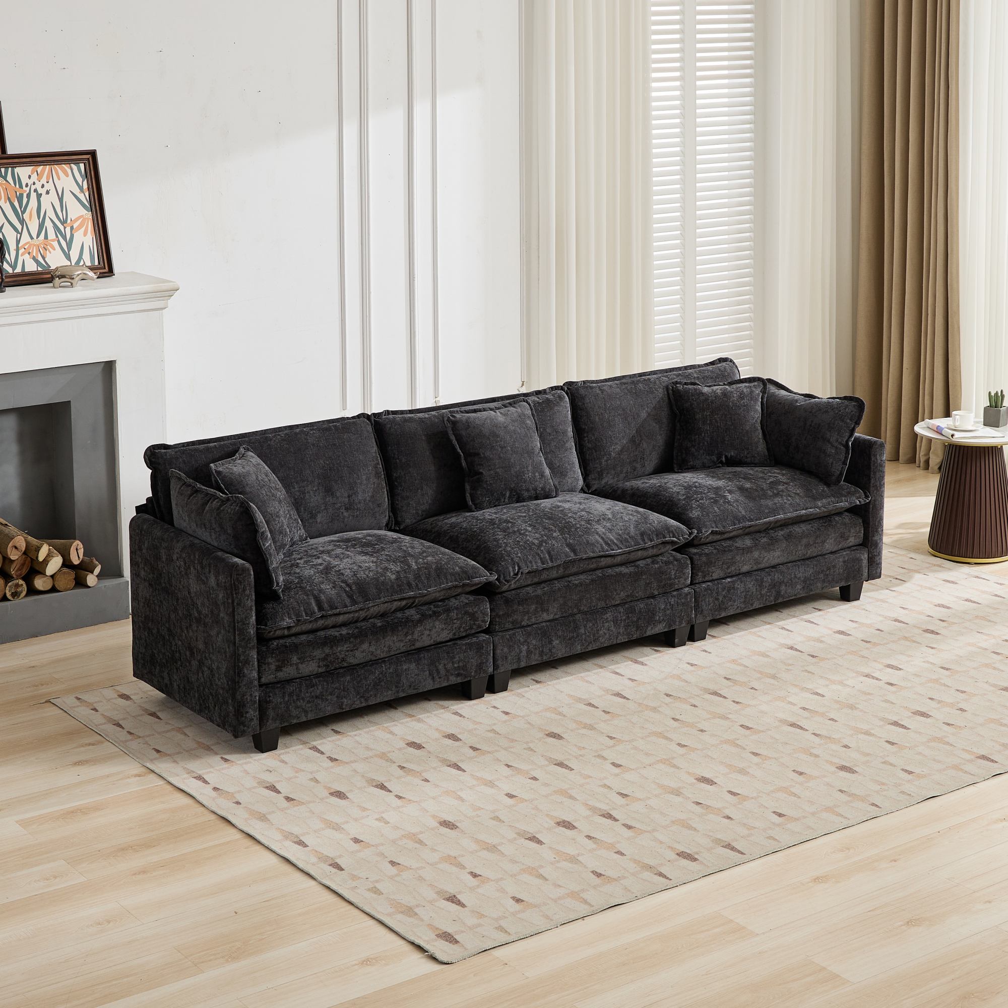 Cloud Sofa One-Seat Modern Sectional Double Layer Cushion - Black Chenille
