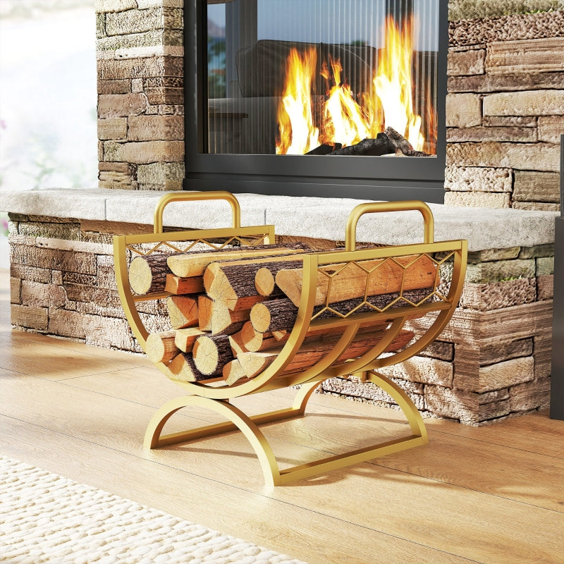 Indoor Firewood Rack 46x36x41cm for Fireplaces Stoves - Metal Gold