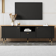 TV Cabinet with Open Compartments, Drawers and Soft-Close Hinges, Lacquered Textured Surface