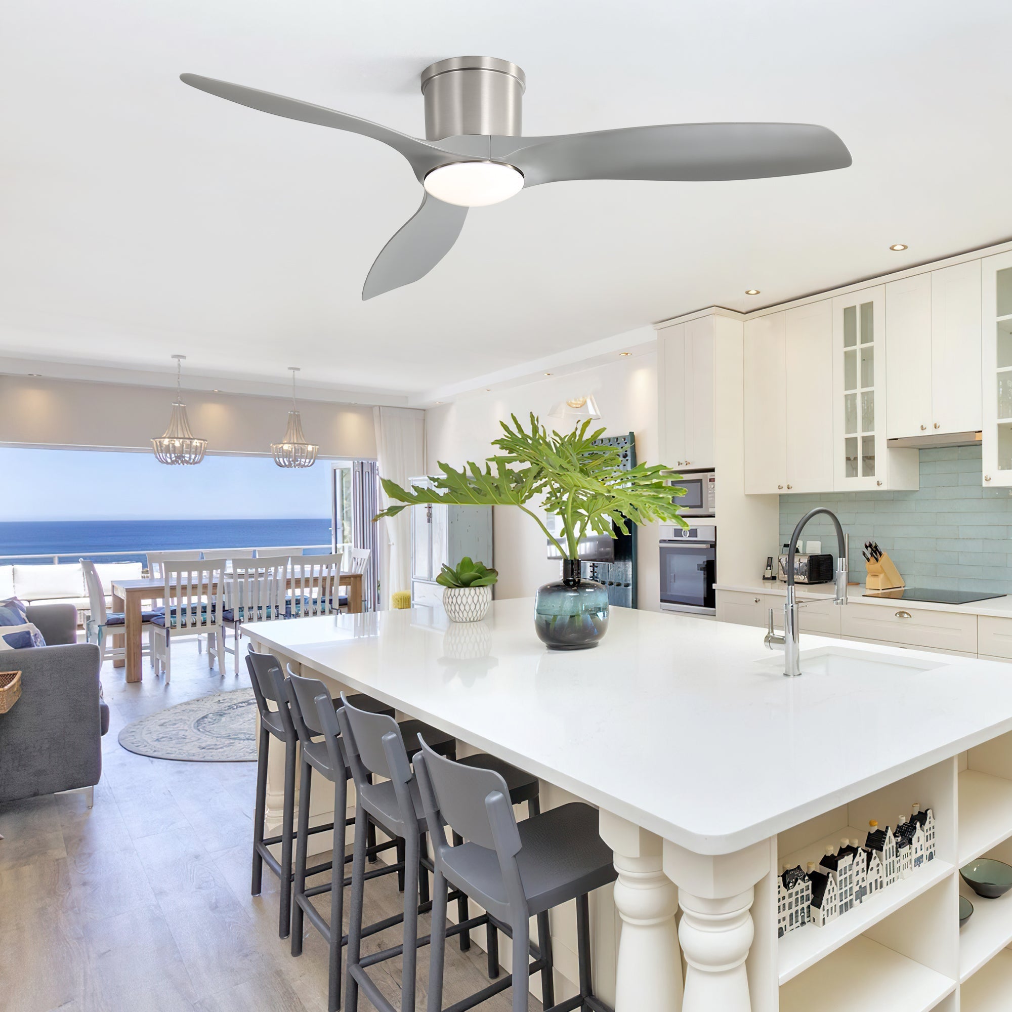 52" Ceiling Fan with LED Light, 18W DC Motor, 3-Color Dimming & Timer