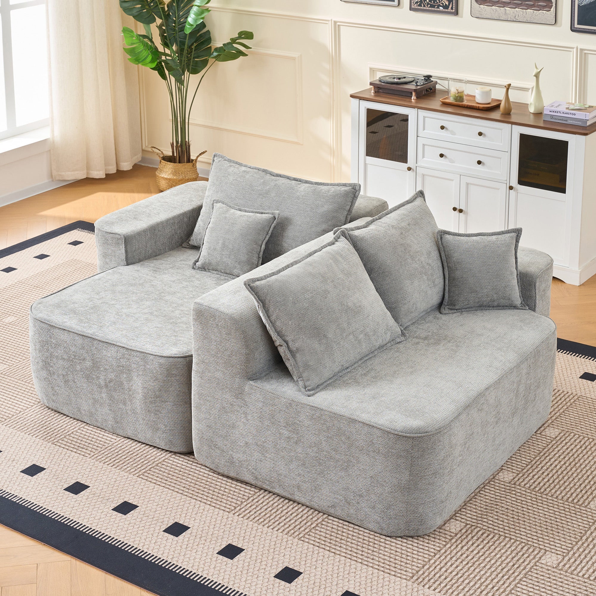 L-Shaped Corner Sofa Cloud Couch Modular Chaise XXL Deep Seat 262cm - Chenille Grey