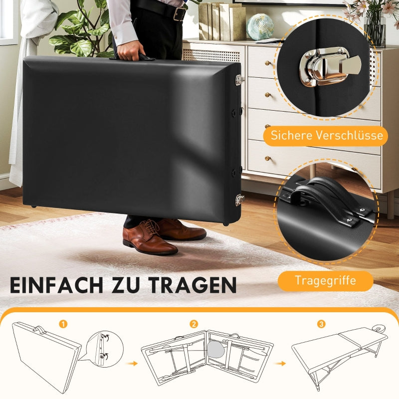 Mobile Massage Table, 2 Zones Foldable Adjustable 70 cm, Black Wooden Feet