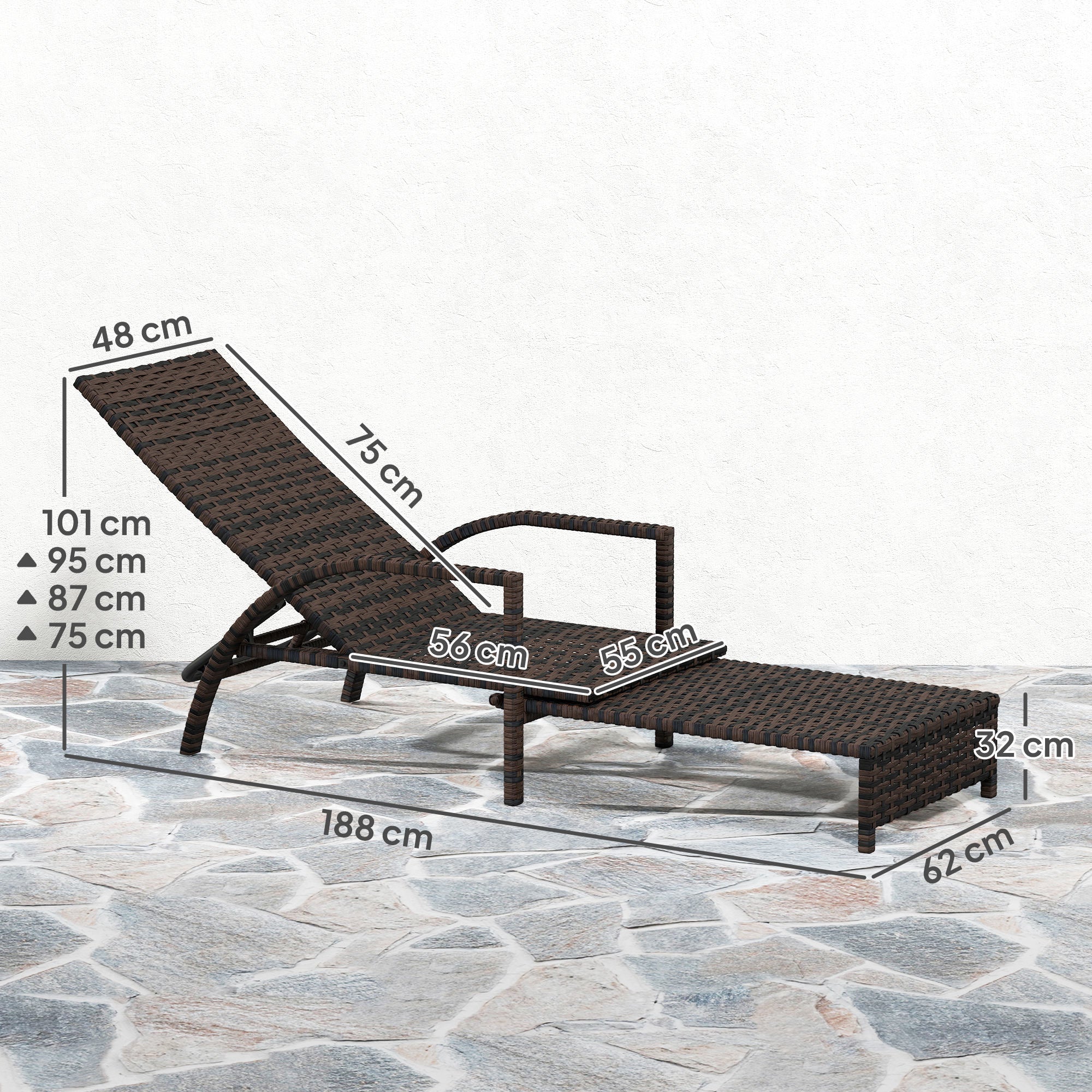 Reclining Lounger, Extending Footrest Rattan Brown