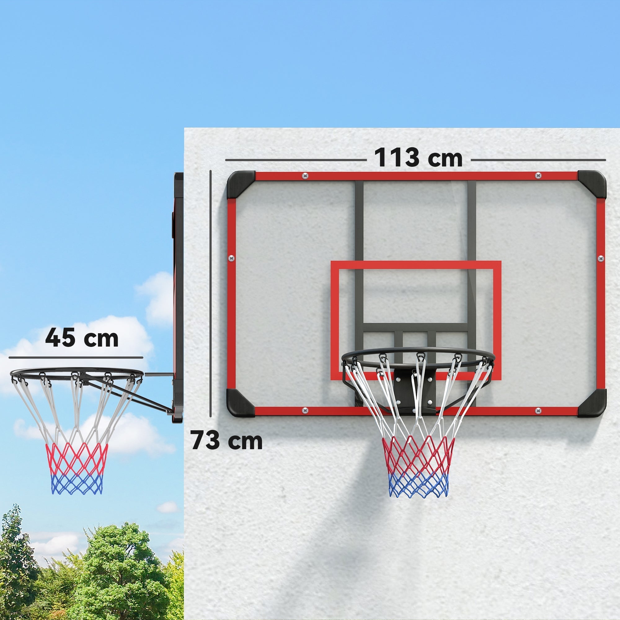 Basketballkorb, Wandmontage Außen-Backboard, Stahl Rot
