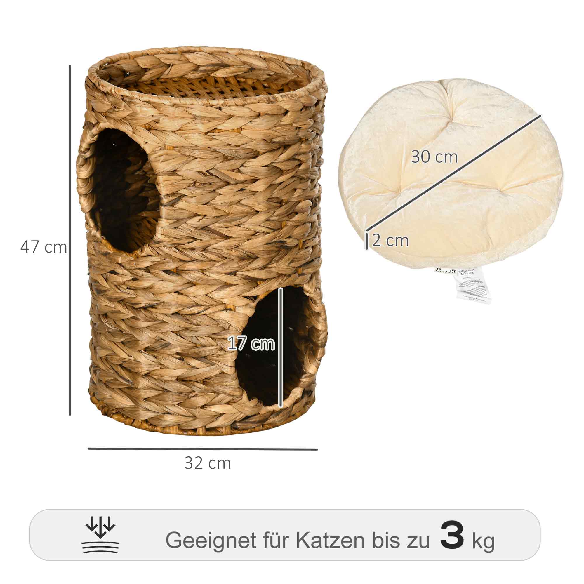 Kratztonne, 2 Ebenen, Wasserhyazinthe & Stahl, Hellbraun