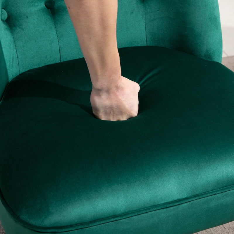 Velvet-Feel Wingback Accent Chair with Wooden Legs, Green