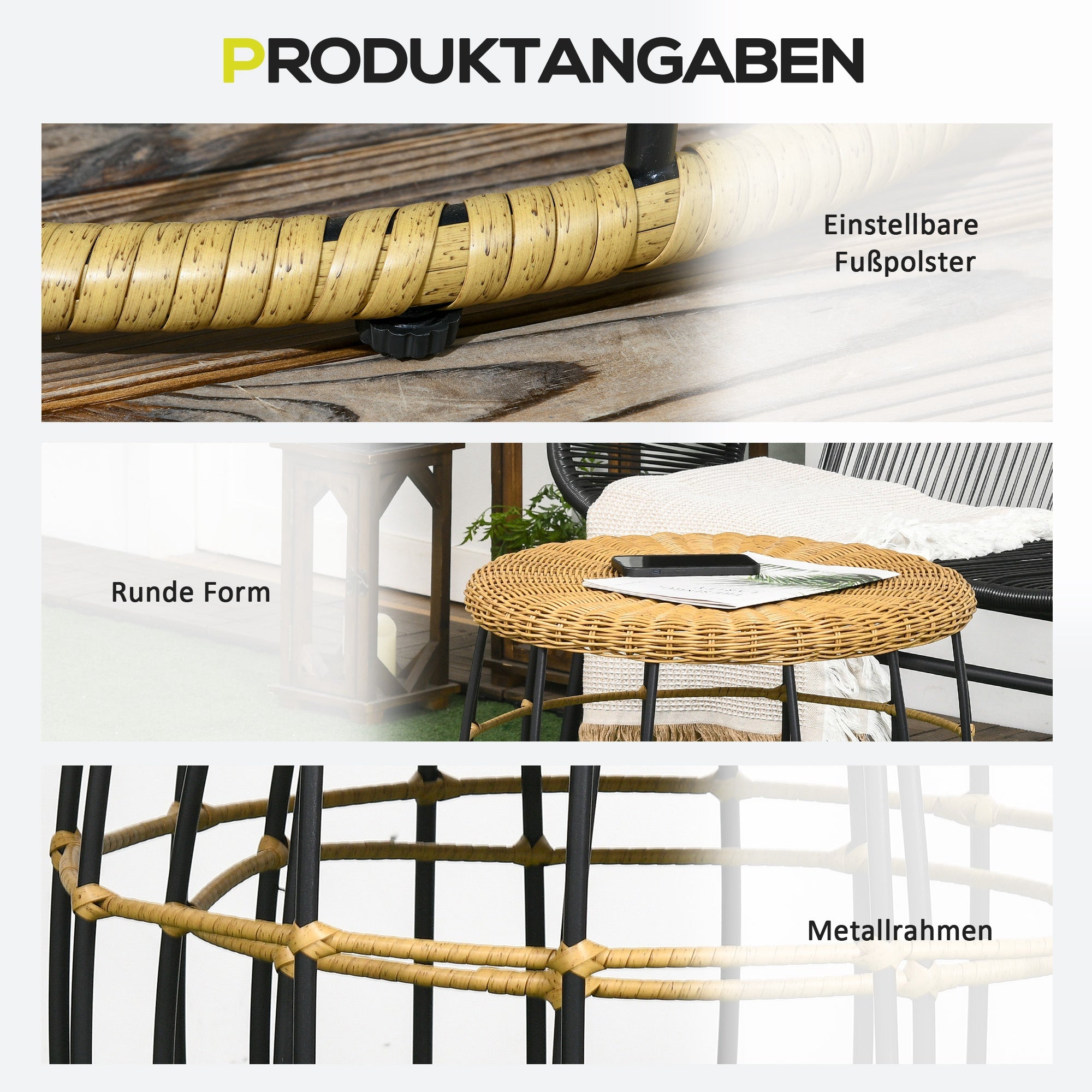 Rattan-Beistelltisch-Set 2-teilig Stapelbarer Couchtisch, Khaki