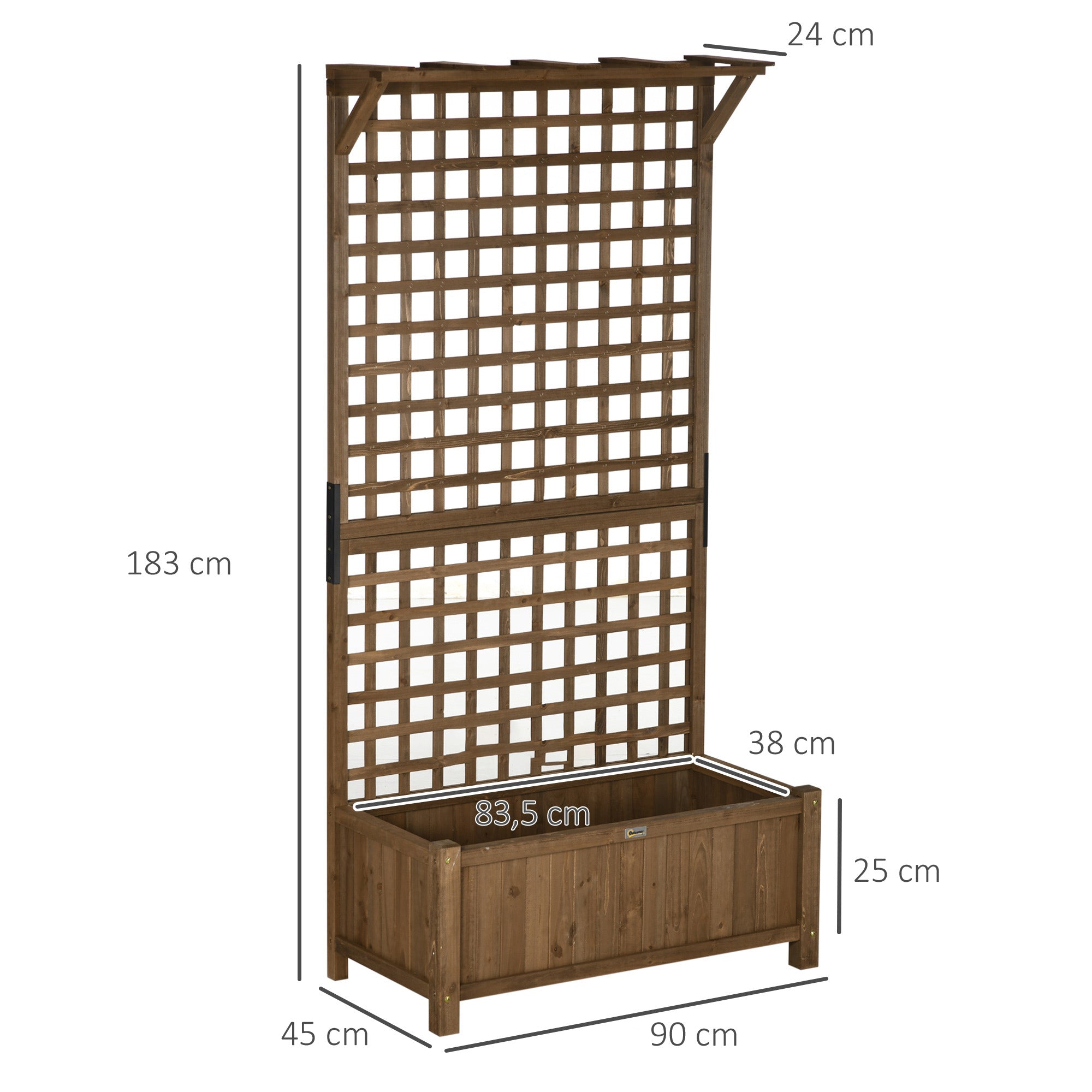 Raised Bed Planter with Drainage Holes and Trellis, Brown Wood