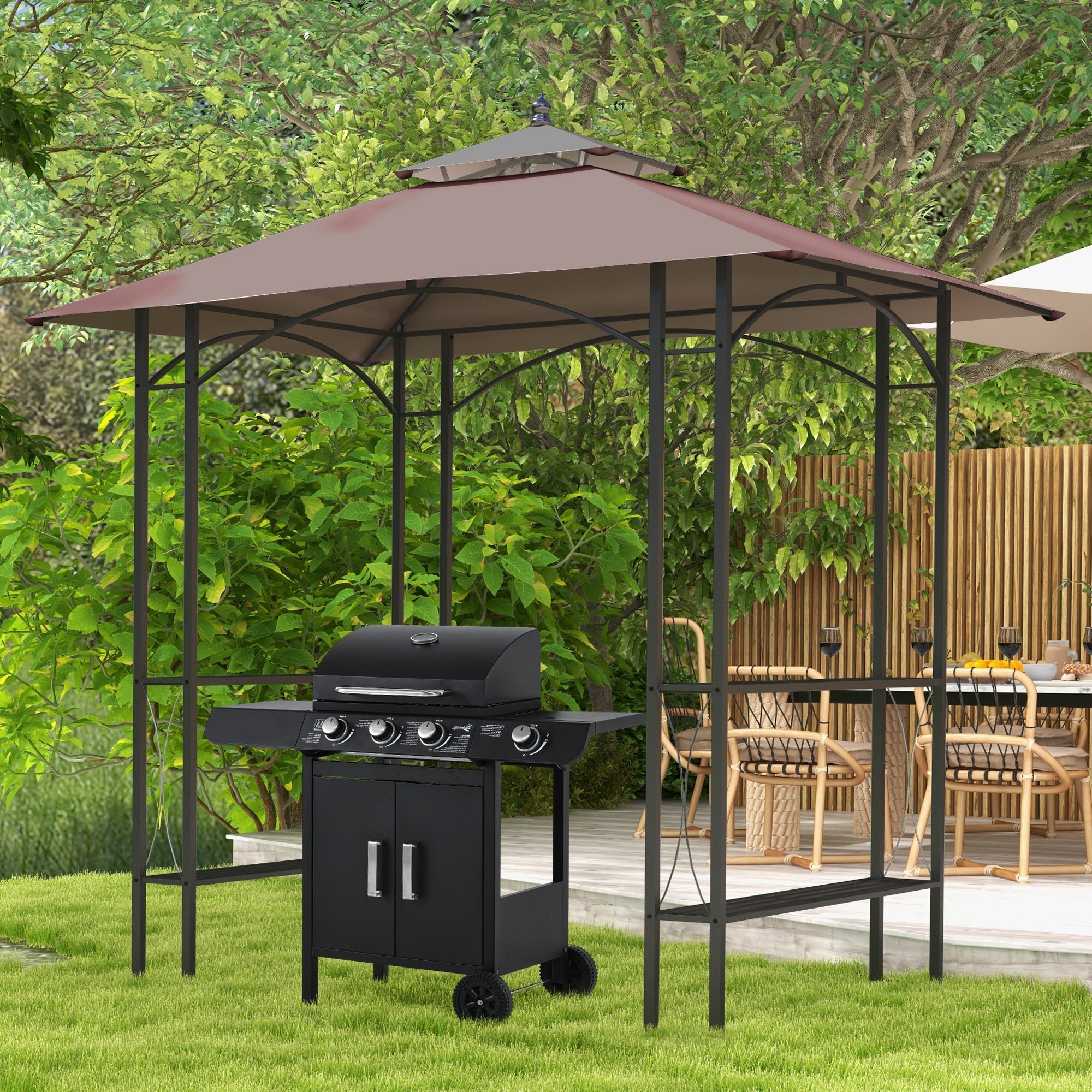 BBQ-Zeltpavillon 2,5 x 1,5 m Outdoor-Gartenpavillon Sonnenschutz – Kaffee