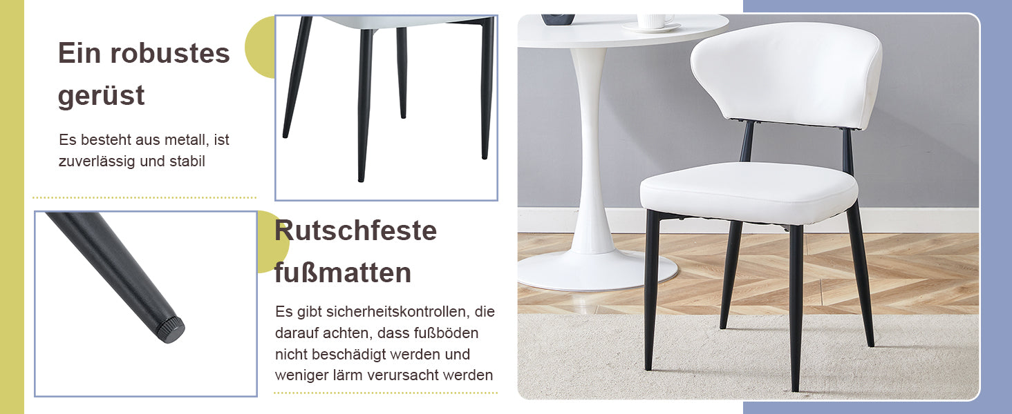 Dining Chair Minimalist Ergonomic Curved Back Set of 2 - White