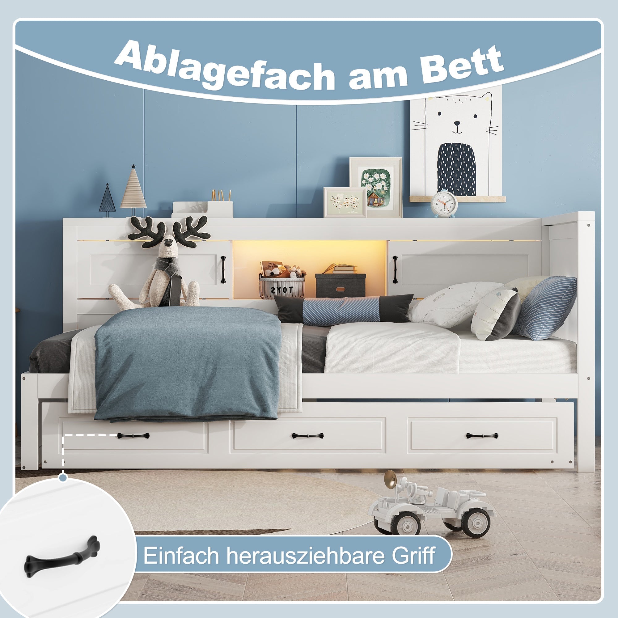 Sofa Bed Daybed with LED Lights, Pull-Out Bed and USB Charging, White