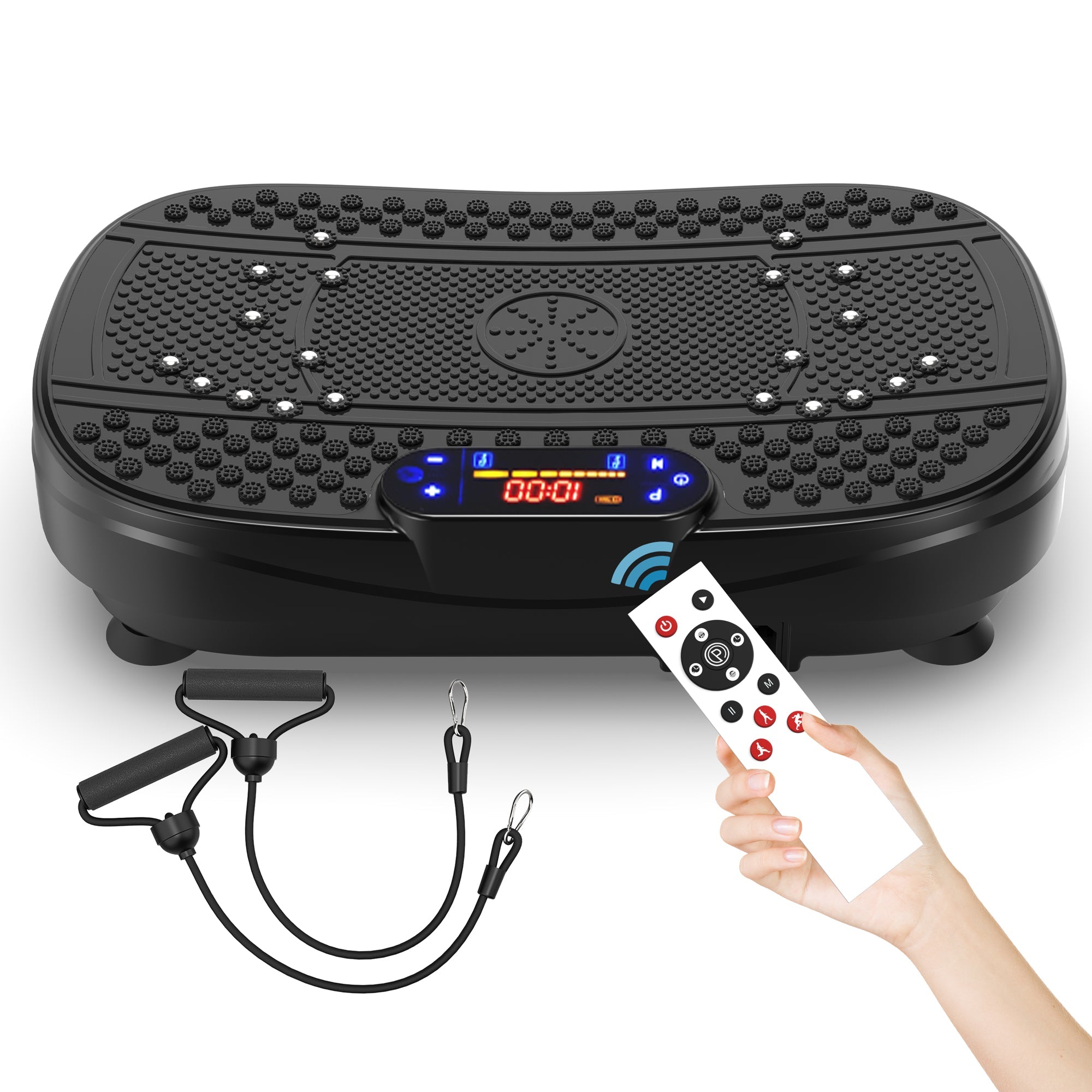 Vibration Plate Training Device with Resistance Bands and Speed Control, Whole Body Fitness Platform