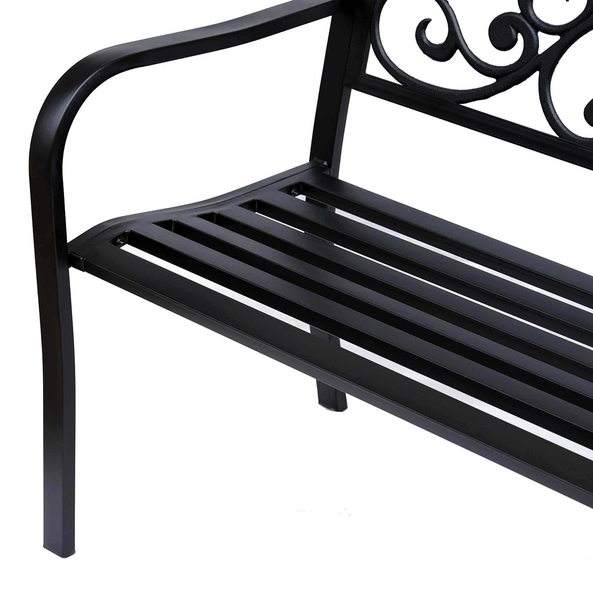 Garden Bench 3-Seater Steel with Cast Iron Armrests, Black