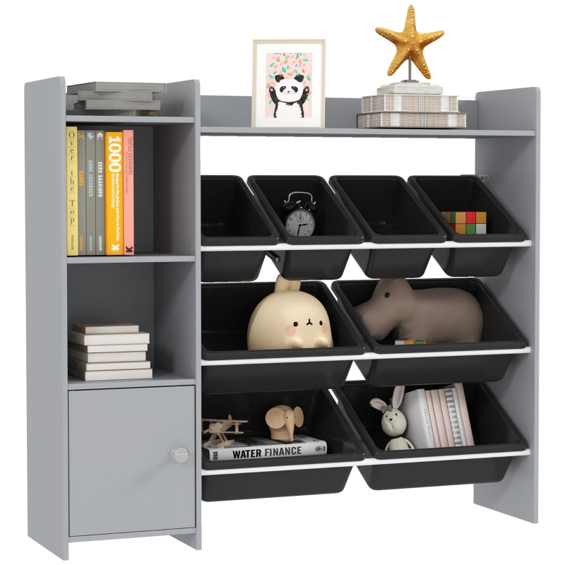 Toy Storage Unit with 8 Removable Bins and Shelves, Grey