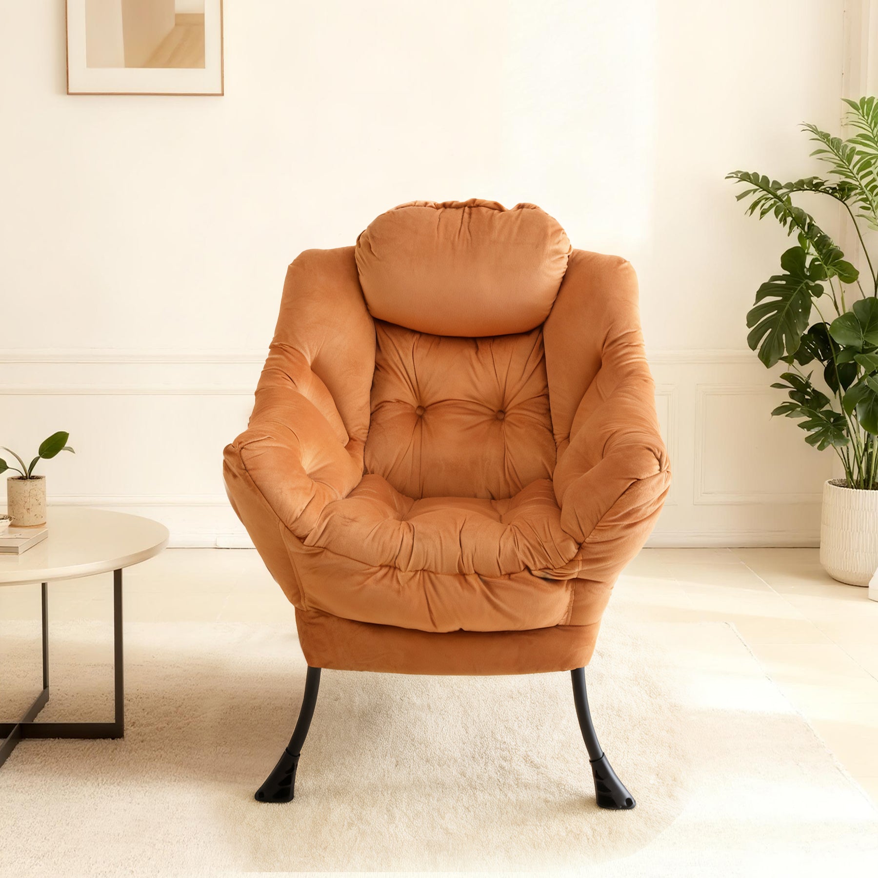 Armchair with Footstool Armrests Side Pocket - Orange