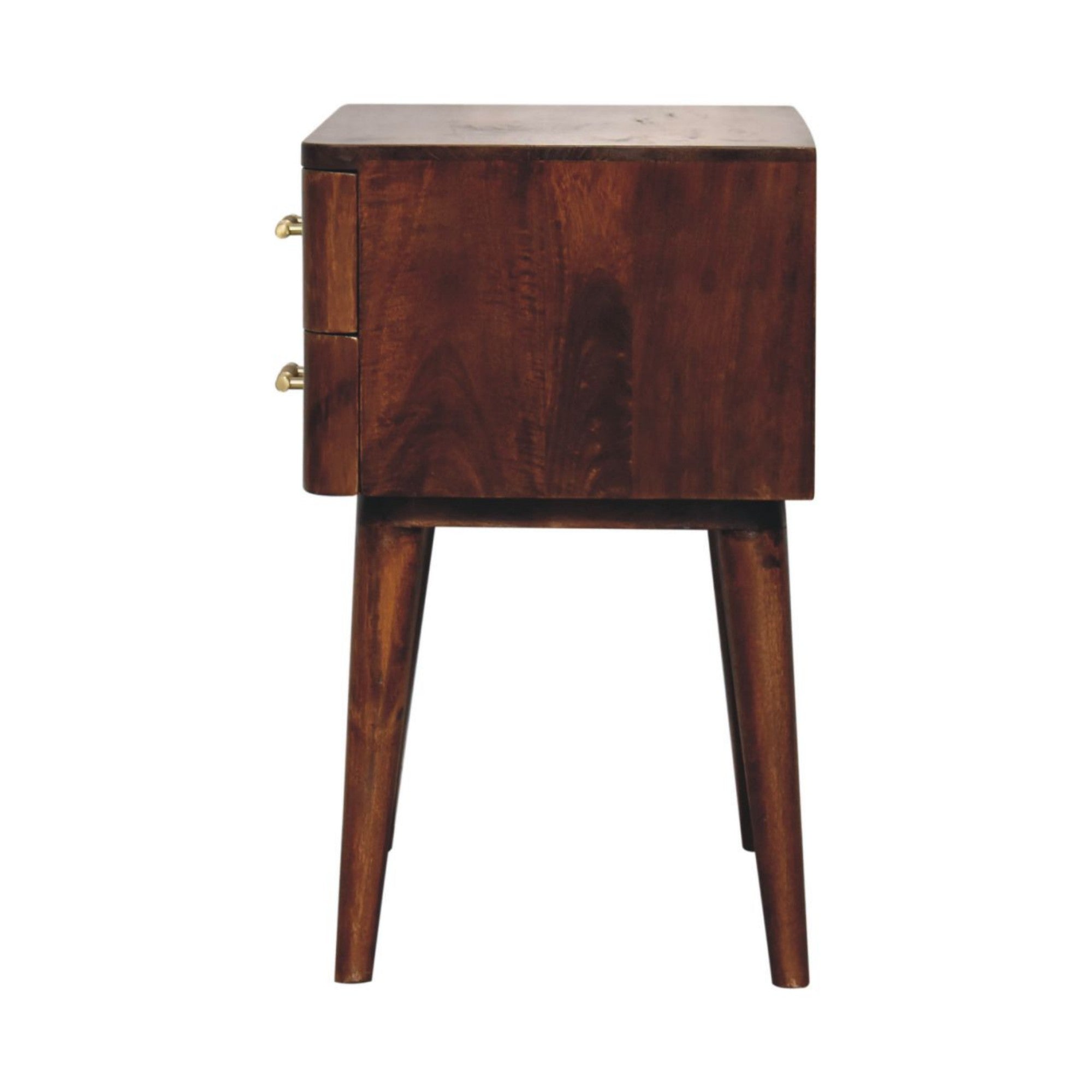 Solid Wood T-Bar Nordic Bedside, 2 Drawers, Dark Brown