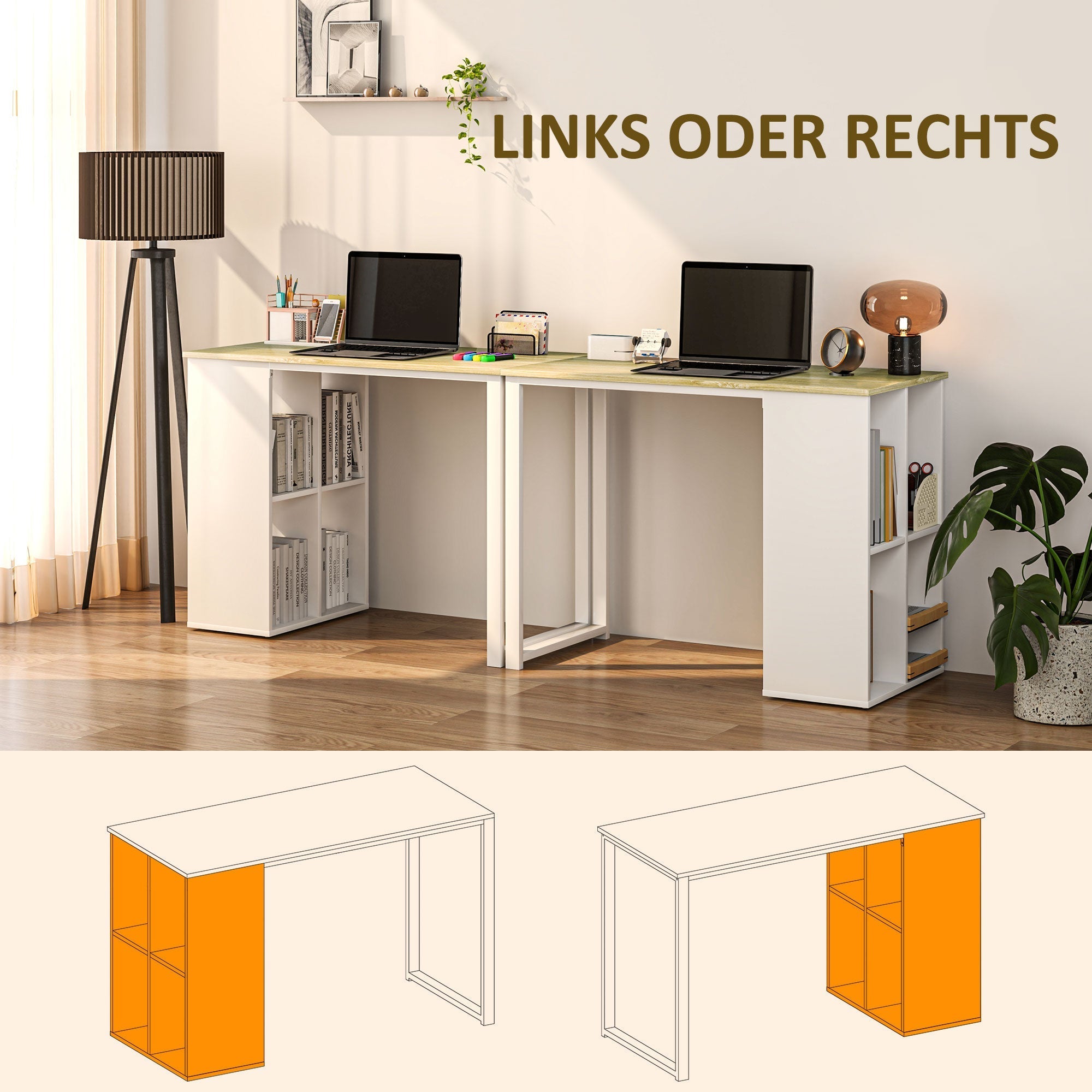 Desk with Storage, Steel Frame, Oak
