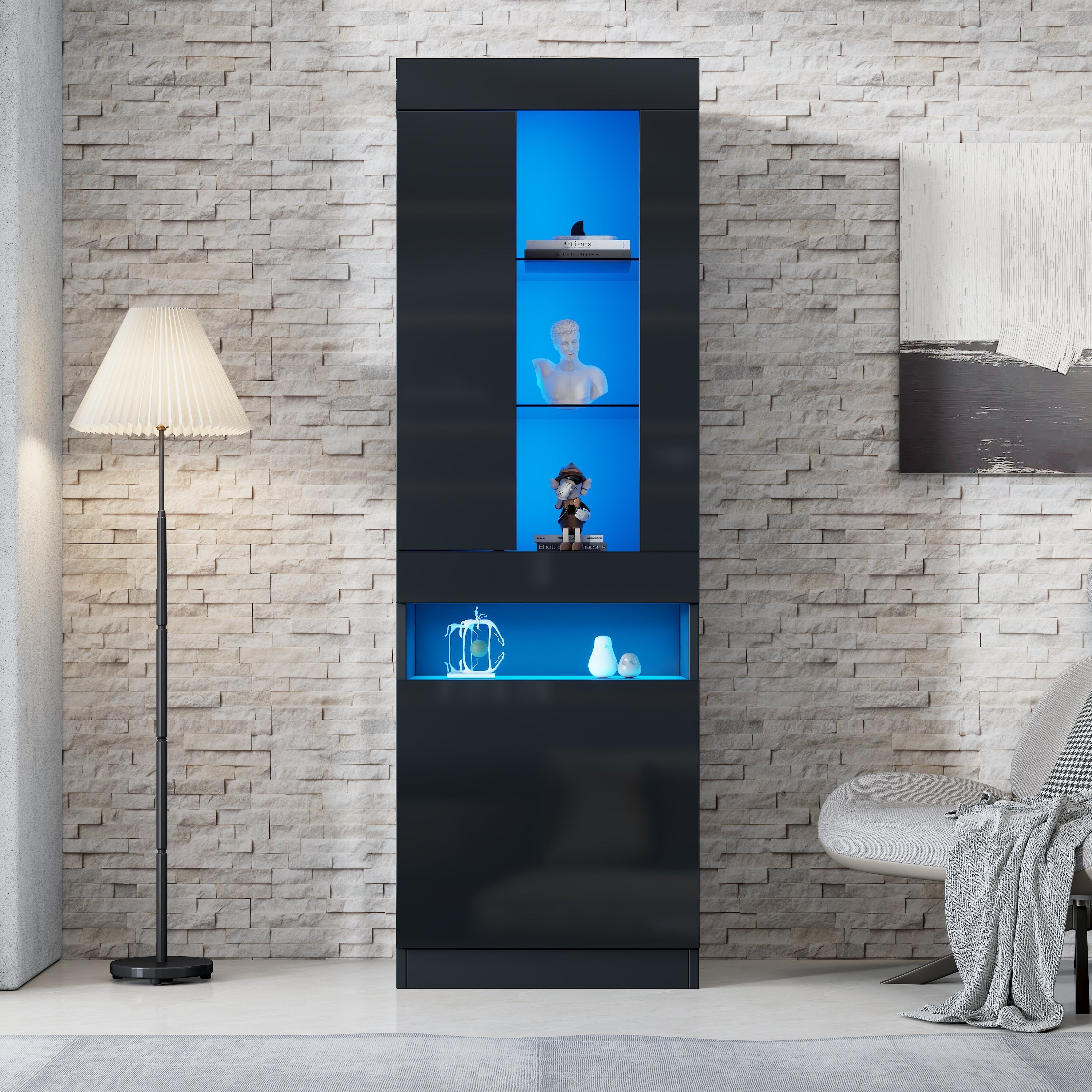 Display Cabinet LED Freestanding Storage - Black
