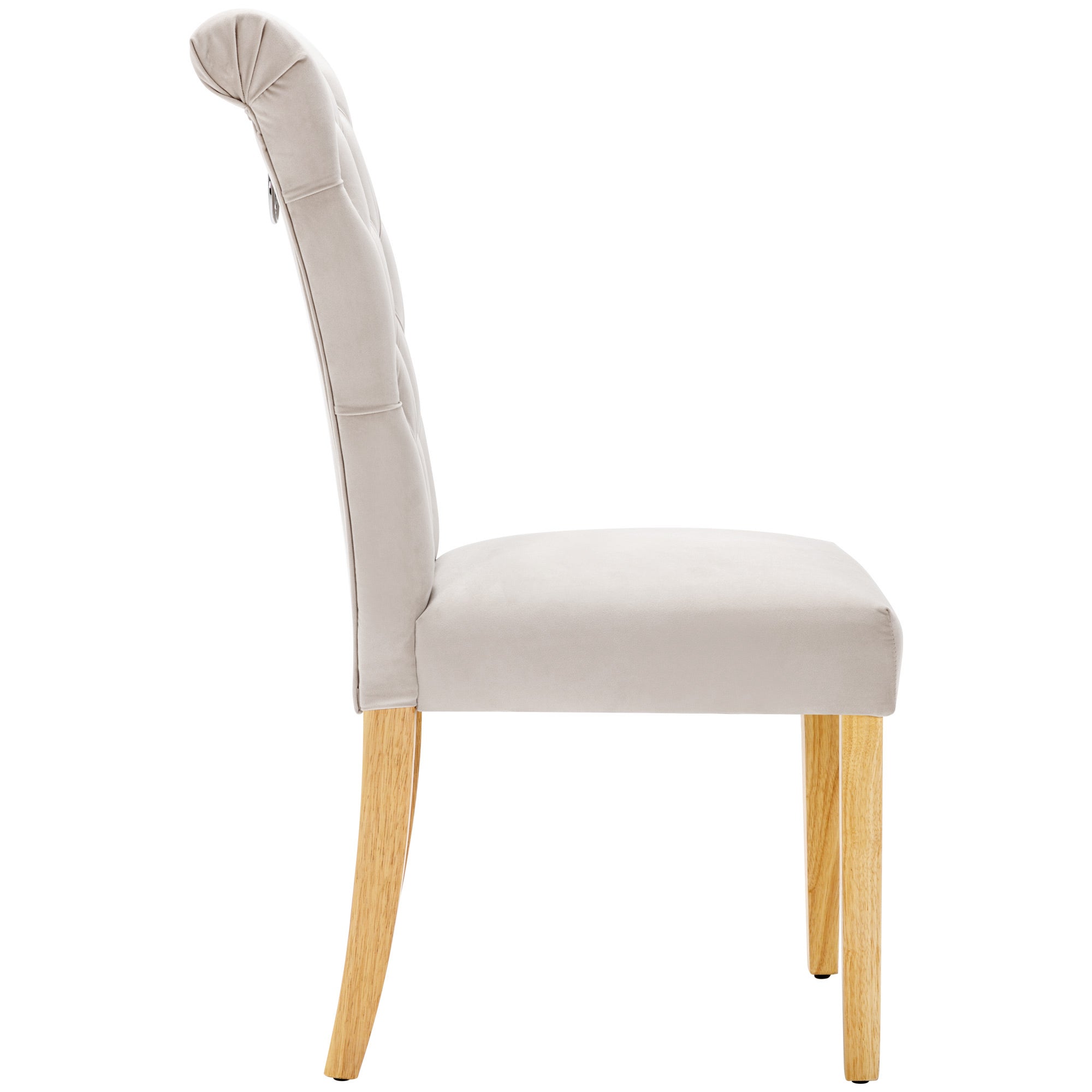 Velvet Dining Chairs Set of 2 with Oak Legs and Chrome Knockers, Beige Velvet