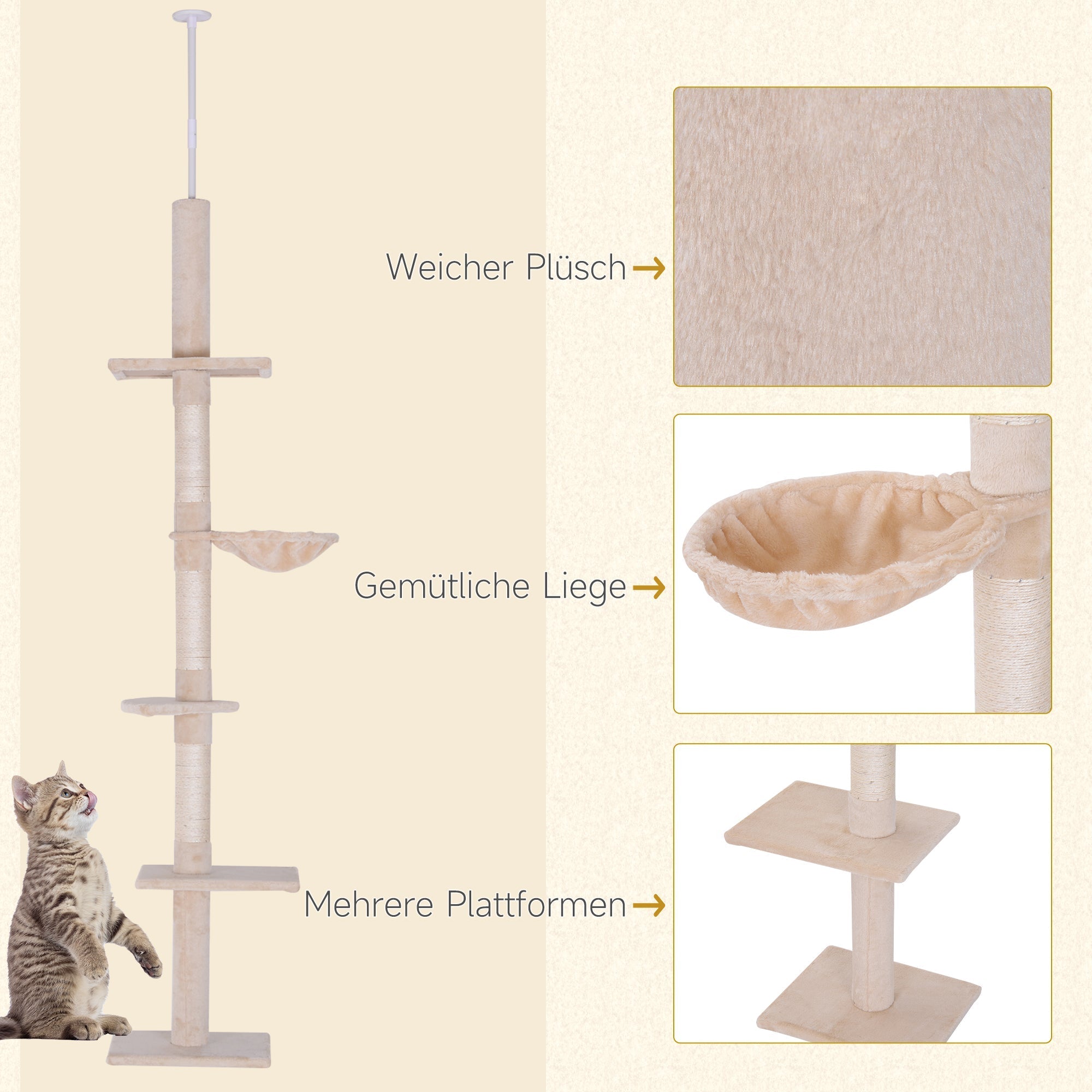 Katzenbaum, höhenverstellbar, stabil, Beige