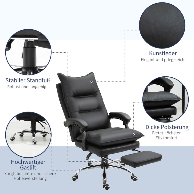 Vinsetto Office Chair, Height-Adjustable Desk with Footrest, Black Faux Leather